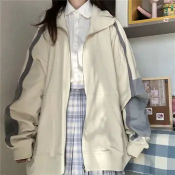 Deeptown Японская Модная Куртка Женская Оверсайз На Молнии Harajuku Корейские Уличные Куртки В Японском Стиле, Милые Свободные Пальто
