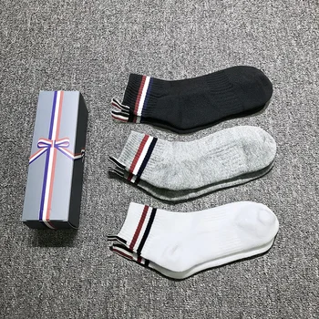 Мужские носки TB THOM, роскошные брендовые носки до щиколотки в полоску, женские хлопковые повседневные спортивные чулки Harajuku TB