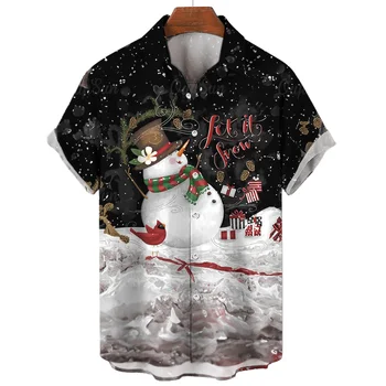 Лидер продаж, Рождественские рубашки для мужчин с 3D принтом Снеговика, высококачественная мужская одежда, Гавайская рубашка с короткими рукавами, мужская толстовка, топы