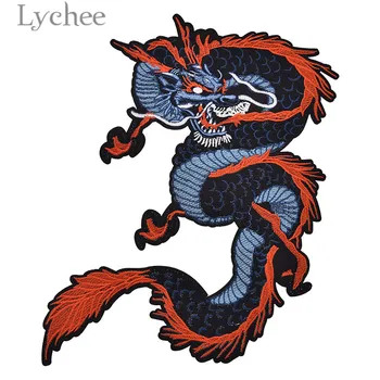 Нашивки с вышитым китайским драконом личи, креативная красно-синяя аппликация ручной работы, одежда 