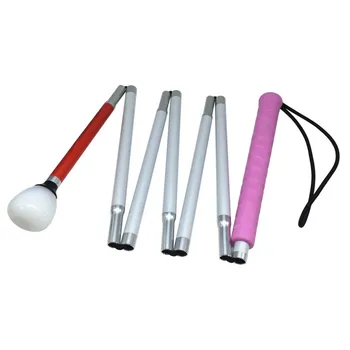 Розовая ручка. 7-секционная алюминиевая белая трость, 125 см-155 см, светоотражающая белого и красного цветов, складная трость для незрячих людей
