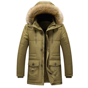 2022 Толстая теплая парка Мужская флисовая меховой капюшон мужская зимняя куртка пальто Военный Карго средней длины мужское пальто