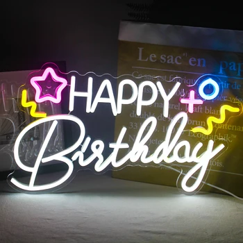 Wanxing Happy Birthday Неоновые огни, Изготовленная на Заказ светодиодная вывеска, яркая лампа для вечеринки в доме, Эстетичный дизайн комнаты, Художественное оформление стен