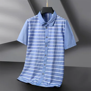 Новое Поступление, Модная Мужская Летняя Рубашка Suepr Большого Размера с короткими рукавами, Тонкая Свободная Повседневная Рубашка в полоску, Большие Размеры 2XL 3XL 4XL 5XL 6XL 7XL 8XL