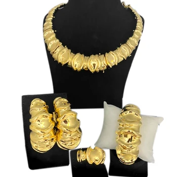 Наборы ювелирных изделий Для женщин, ожерелье из искусственного золота, Роскошные украшения для Свадебного банкета, Позолоченное Большое ожерелье, Серьги