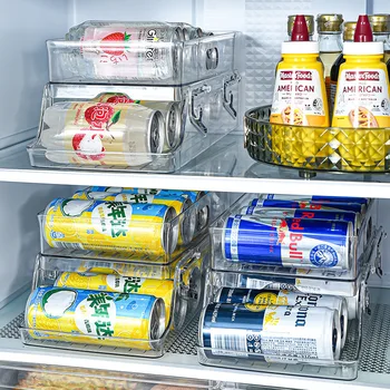 Прозрачный двухслойный Складной ящик для хранения напитков в холодильнике с открытым уклоном, Расширяющийся, Автоматическая отделка Стеллажа для хранения