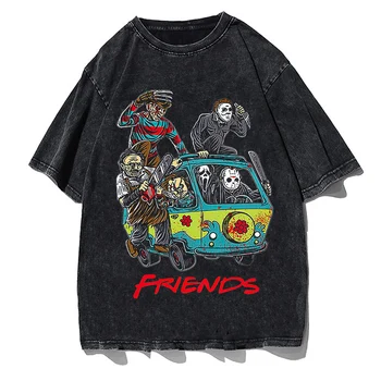 Футболка в стиле хип-хоп, уличная одежда, футболка с ужасными друзьями, Летняя Повседневная Мужская Женская футболка с коротким рукавом в стиле Харадзюку, винтажная хлопковая футболка