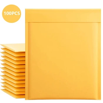 100 шт Желтых бумажных конвертов с пузырьками, пакеты с различными спецификациями, почтовые пакеты Poly для упаковки, Самоуплотняющиеся пакеты с пузырьками для доставки