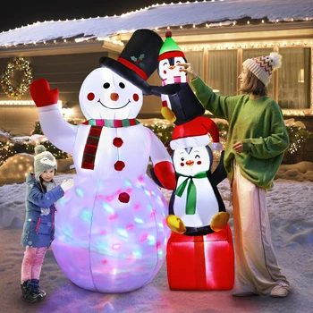 OurWarm 6-футовые Рождественские надувные игрушки, украшения в виде Снеговика и Пингвина с красочными вращающимися светодиодами Для рождественского украшения сада на открытом воздухе