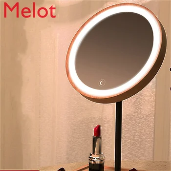 Высококачественное деревянное складное зеркало для макияжа, настольное Зеркало для макияжа со светодиодной подсветкой, настольное зеркало для студентов общежития с легким зеркалом для переодевания
