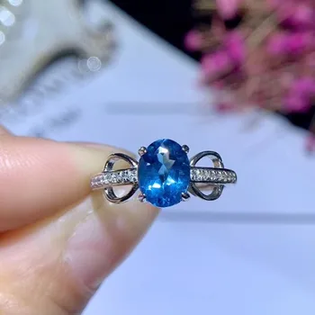 KJJEAXCMY изысканные ювелирные изделия из стерлингового серебра 925 пробы с инкрустацией натуральным голубым топазом женское кольцо поддержка тест 2234