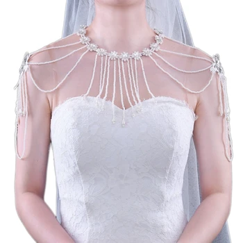 Свадебное ожерелье с кисточками из искусственного жемчуга, хрустальный цветок, цепочка на плечо, нагрудник, шаль, обертывание