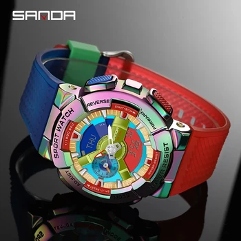 Sanda Мужские Цифровые Часы G Style Спортивные Водонепроницаемые Ударные Военные Часы Премиум-класса Magic Color Крутые Роскошные Наручные Часы Relojes 9004