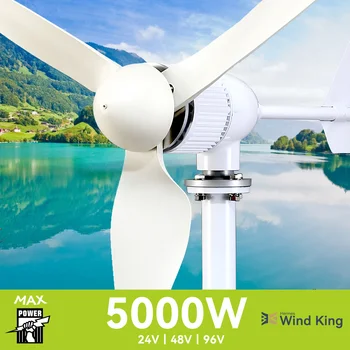 【Более высокая мощность】 Высокоэффективная Ветряная мельница Мощностью 5000 Вт С зарядным устройством MPPT/Гибридной Солнечной системой, 6 Горизонтальных лопастей для домашнего использования