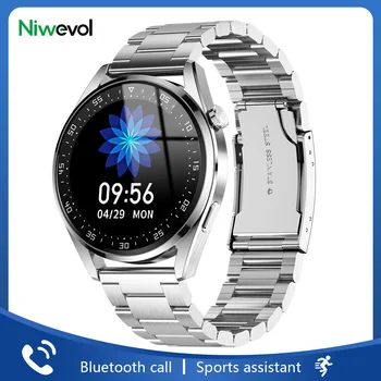 Niwevol Новые Смарт-часы с Bluetooth-вызовом, Мужские умные часы с полным сенсорным экраном, Спортивные Фитнес-часы, Смарт-часы со стальным ремешком для Android iOS