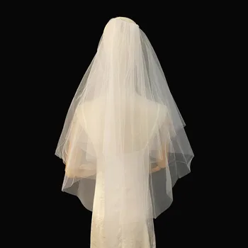 Короткая свадебная белая двухслойная фата в простом стиле, свадебная фотография для селфи, Короткая часть невесты, белая двухслойная минималистичная