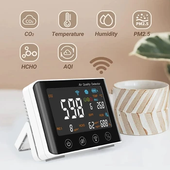 1 комплект 6-В-1 Портативный белый и черный Wifi детектор качества воздуха CO2 /Температура/ Влажность /AQI /HCHO /PM2.5 для дома