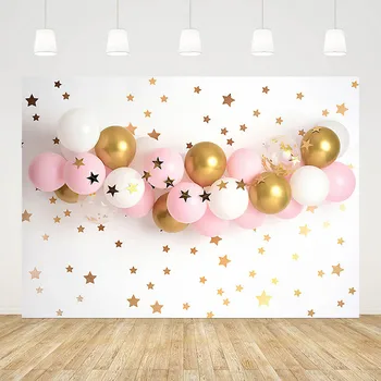 Фон для фотосъемки Mehofond, Мерцающая звездочка, Розовый воздушный шар, Девушка, Торт на 1-й день рождения, Декоративный фон, реквизит для фотостудии
