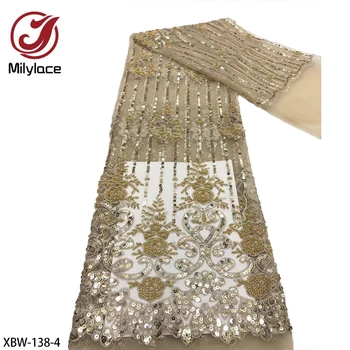 Ткань Milylace XBW-138 Французское кружево с блестками, сетчатая кружевная ткань для Свадебного платья