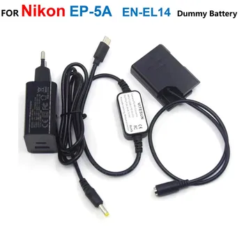 EP-5A EN-EL14 Поддельный Аккумулятор + Кабель Power Bank USB C + Зарядное устройство PD Для Nikon P7100 P7800 D3200 D5600 D3300 D3400 D5200 D5300 D5500