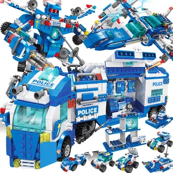 700 шт. Строительные блоки для автомобилей городского полицейского участка, фигурки роботов SWAT, военной полиции, наборы кирпичей, развивающие игрушки, Рождественские подарки