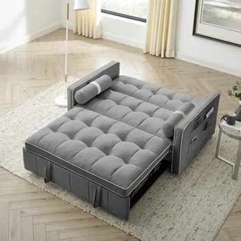 Раскладной диван-кровать 55,5 дюйма Современный 2-местный диван Loveseats с боковыми карманами, регулируемой спинкой и поясничными подушками