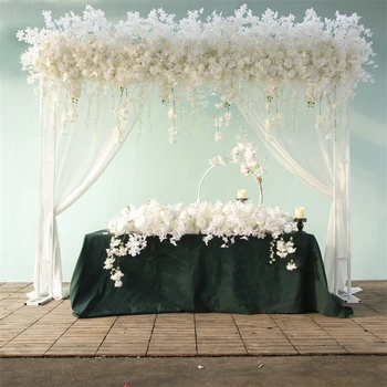 Длина 330 см, белая вишневая роза, композиция из искусственных цветов в ряд для декора свадебного фона, украшение вечеринки из искусственных цветов