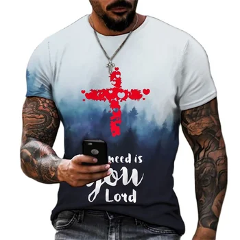 Хлопковая футболка с изображением Иисуса Христа, футболка с 3D-принтом Иисуса, мужская футболка с коротким рукавом-