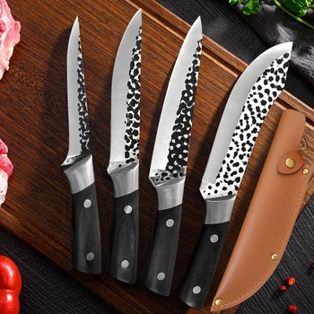Обвалочный Нож Из нержавеющей Стали, Кованый Молотковый Мясницкий Нож, Бытовой Кухонный Нож, Нож для Нарезки, Инструменты для приготовления пищи