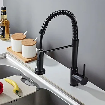 Матовый Черный Выдвижной кухонный кран с одной ручкой, поворотный смеситель для раковины, кран для кемпера, кухонного фургона