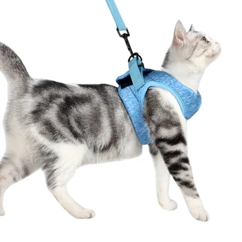 Комплект жилета для кошки, шлейка и поводок, защищающий от побега, регулируемый легкий дышащий Удобный нагрудный ремень для котенка и щенка для прогулок