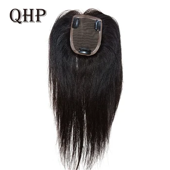 QHP 13 см x 15 см, 6 дюймов-14 дюймов, Прямое кружево + искусственная основа, Топпер для волос, Парик, Шиньоны для женщин, 100% Человеческие волосы Remy, Парик для женщин