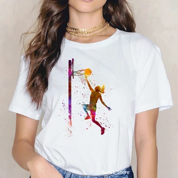 Летняя футболка с акварельным принтом для баскетболисток 2022 года, женская спортивная футболка 90-х годов, футболки harajuku kawaii, топы, футболки
