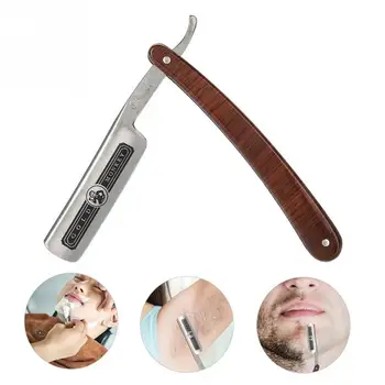 Парикмахерская бритва с прямым краем из нержавеющей стали, Складные инструменты для удаления волос с деревянной ручкой