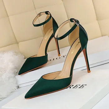 Обувь BIGTREE/ Модные Новые женские туфли-лодочки Зеленого Цвета На Высоком Каблуке, Атласная Женская обувь на шпильке, Летние женские Босоножки, Пикантная Обувь для Вечеринок