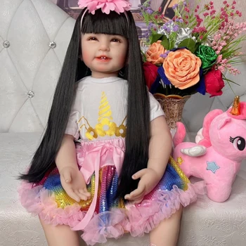 Супер кукла С длинными волосами, 24-дюймовые куклы-реборн, Тканевое тело, Реалистичная четырехзубая девочка-принцесса, кукла-младенец Для подарков на День рождения для детей