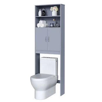 Деревянный Шкаф для хранения над туалетом с полками для ванной комнаты, серый 25,00x8,00x77,00 Дюймов
