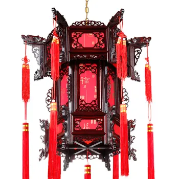 Lámpara de palacio Hexagonal de estilo chino, linterna roja para exteriores, boda, balcón, luz colgante, decoración de