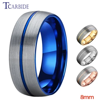 обручальное кольцо синего цвета 8 мм Для Мужчин И Женщин, кольцо из карбида вольфрама, Центральная Рифленая Матовая отделка, подарок на Годовщину Вечеринки, ювелирные изделия