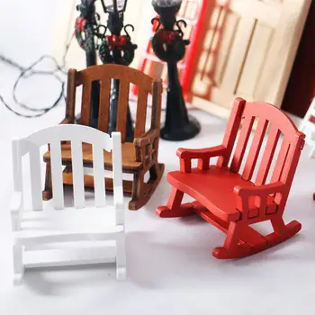 Мини-кресло-качалка в соотношении Ретро 1/12, Миниатюрные аксессуары для кукольного домика, Качели, модель кресла-качалки, игрушки для украшения сцены