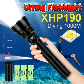 Новейший супер яркий профессиональный фонарик для дайвинга XHP190 IPX8, водонепроницаемая лампа, фонарь для дайвинга, 1000 м, подводный фонарь