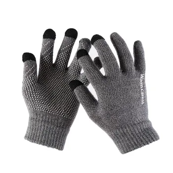 1 пара Мужских утолщенных вязаных перчаток для экрана телефона, мужские Зимние Осенние теплые шерстяные кашемировые однотонные перчатки, мужские деловые перчатки