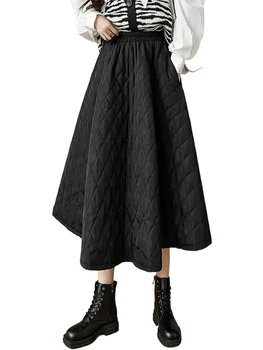 Осенне-зимняя женская юбка трапециевидной формы, однотонная хлопковая плиссированная длинная юбка с высокой талией и карманом