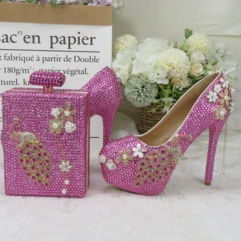 Свадебные Туфли Невесты на высоком каблуке с Павлином и розовыми кристаллами 10 см, женские туфли-лодочки с круглым носком на тонком каблуке, Модные женские вечерние модельные туфли
