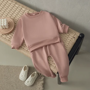 BeQeuewll/ Комплект одежды для новорожденных из 2 предметов, однотонная толстовка с длинными рукавами и эластичные штаны, комплект осенней одежды для младенцев