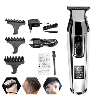 Профессиональная машинка для стрижки волос с ЖК-дисплеем, Перезаряжаемый Триммер для волос с Лысой Бородой, Мужская Электрическая машинка для стрижки