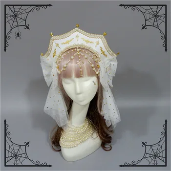 Индивидуальный головной убор в готической Короне, Дворец в стиле Лолиты, Ретро, Великолепная повязка на голову с цепочкой из бусин