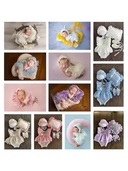 Комплект одежды для фотосъемки новорожденных, 5 шт., Детское кружевное платье + шляпа + подушка + Шорты + обувь, комплект P31B