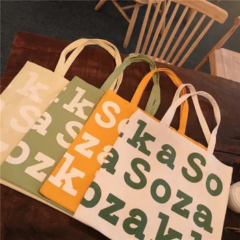 Модная холщовая сумка с алфавитом, повседневная хлопковая сумка в стиле ретро, портативная зеленая сумка на одно плечо, сумка-тоут для покупок, многоразовая сумка для продуктов