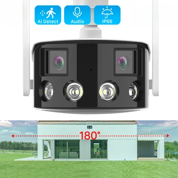 2K 4MP Двухобъективная Сверхширокоугольная 180 ° WiFi IP-камера Наружного Полноцветного ночного Видения Ai Human Detect Security Surveillance